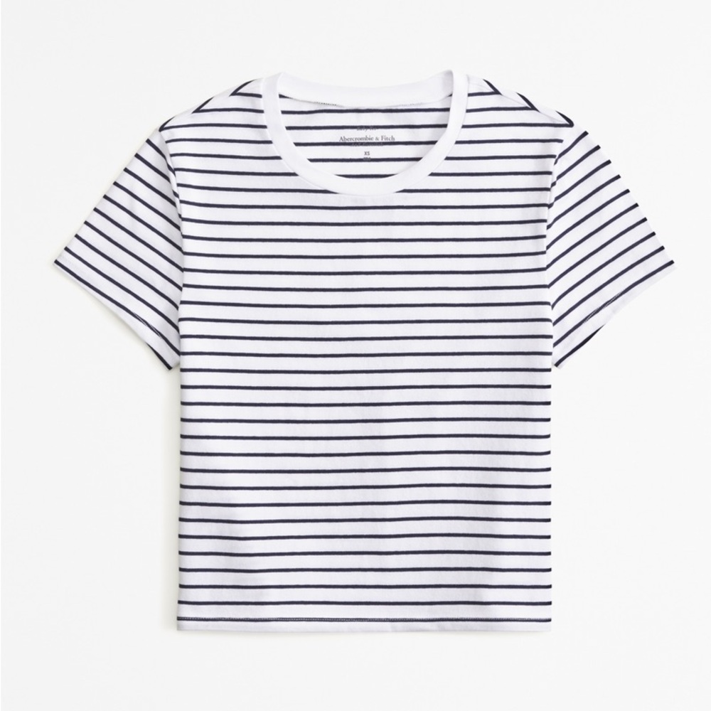 Abercrombie & Fitch Navy Stripe Crew Neck Cropped Essential Baby Tee
